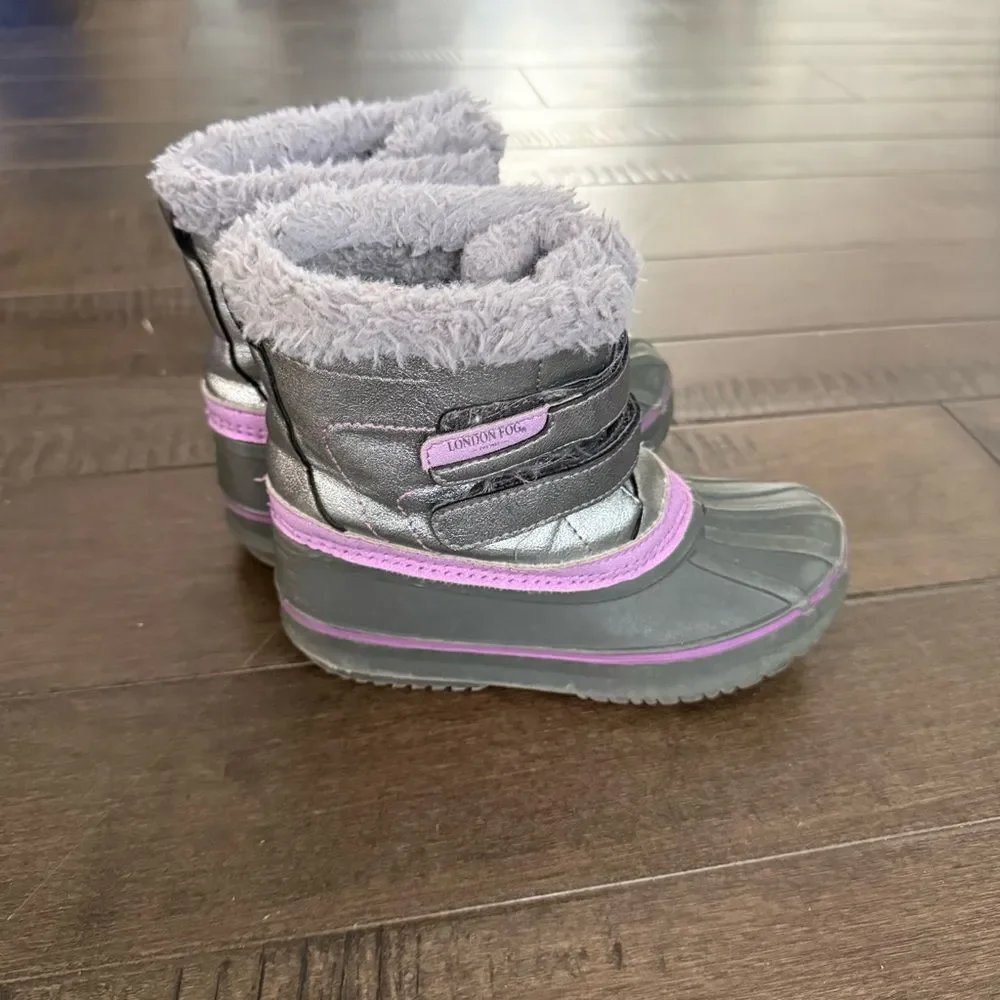 London Fog Kids Snow Winter Boots 12 Gray Purple Girls Youth
